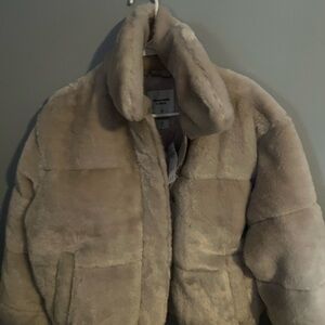Abercrombie & Fitch Tan Teddy Jacket Plush Oversized Collar